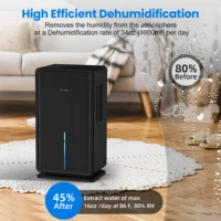 Déshumidificateur domestique, 750 m² Déshumidificateur de salle de bain, déshumidificateur de 100 oz, veilleuse à 7 couleurs, arrêt automatique, mode veille 2