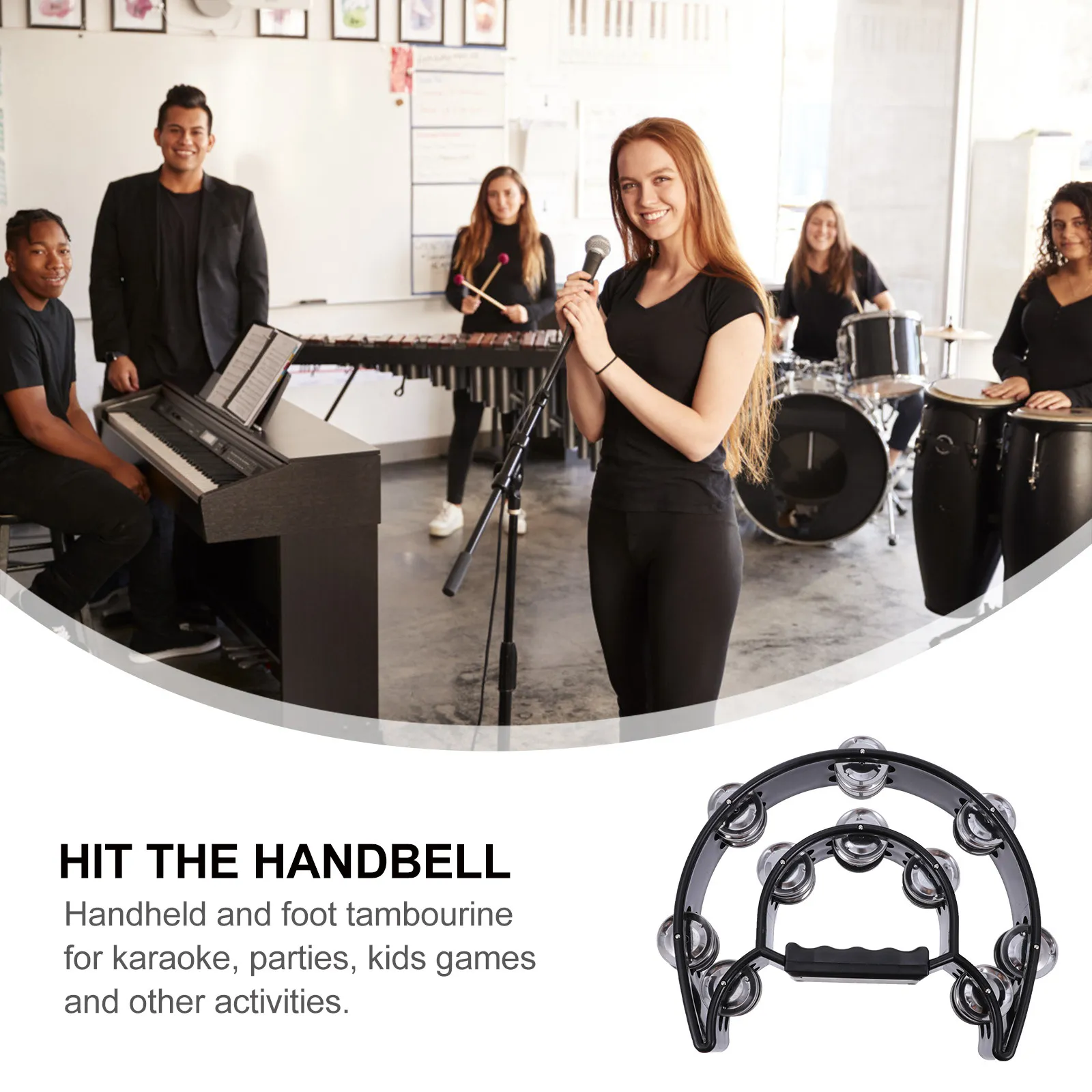

6Pcs Double Foot Tambourine Handheld Percussion Instrument Set for Music Education Jingle Bells