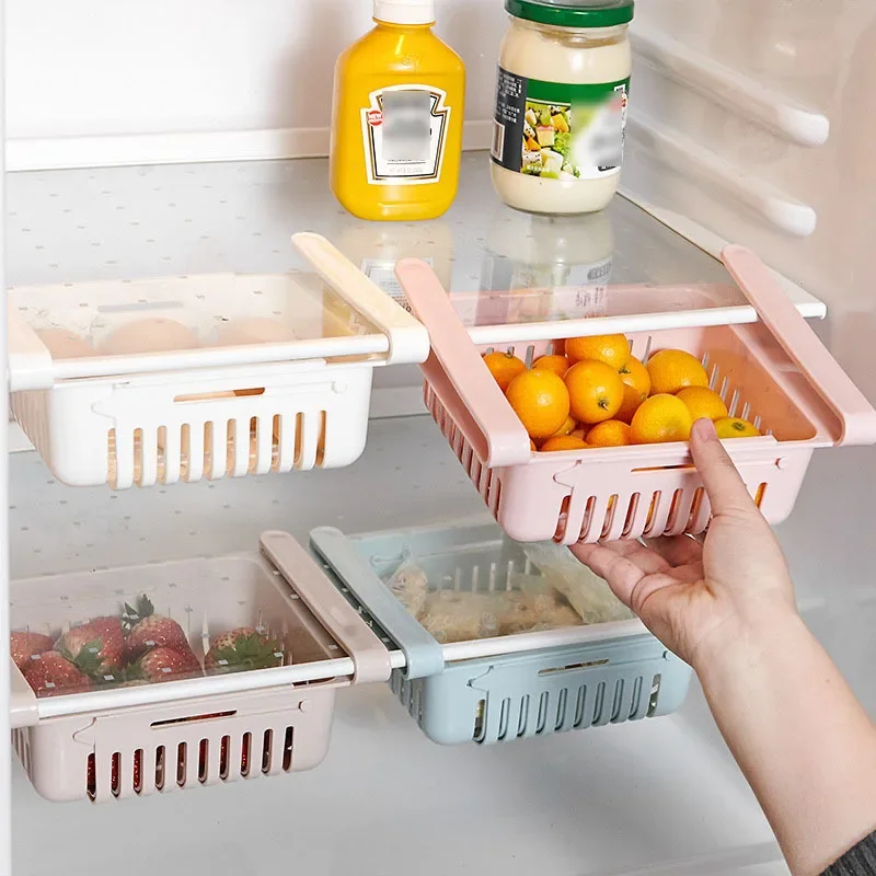 Kitchen Fruit Food Eggs Storage Boxs Plastic Clear Fridge Organizer Slide Under Shelf DrawerBox Rack Holder Refrigerator Drawers