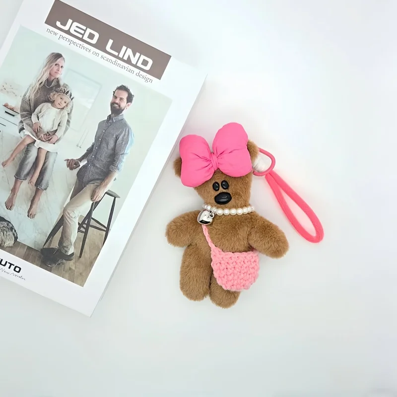 

Cute Tilted Head Bear Plush Keychain Pendant Kawaii Squeaky Bear Doll Backpack Bag Charm Keyring Toy Gift for Girls Women Couple