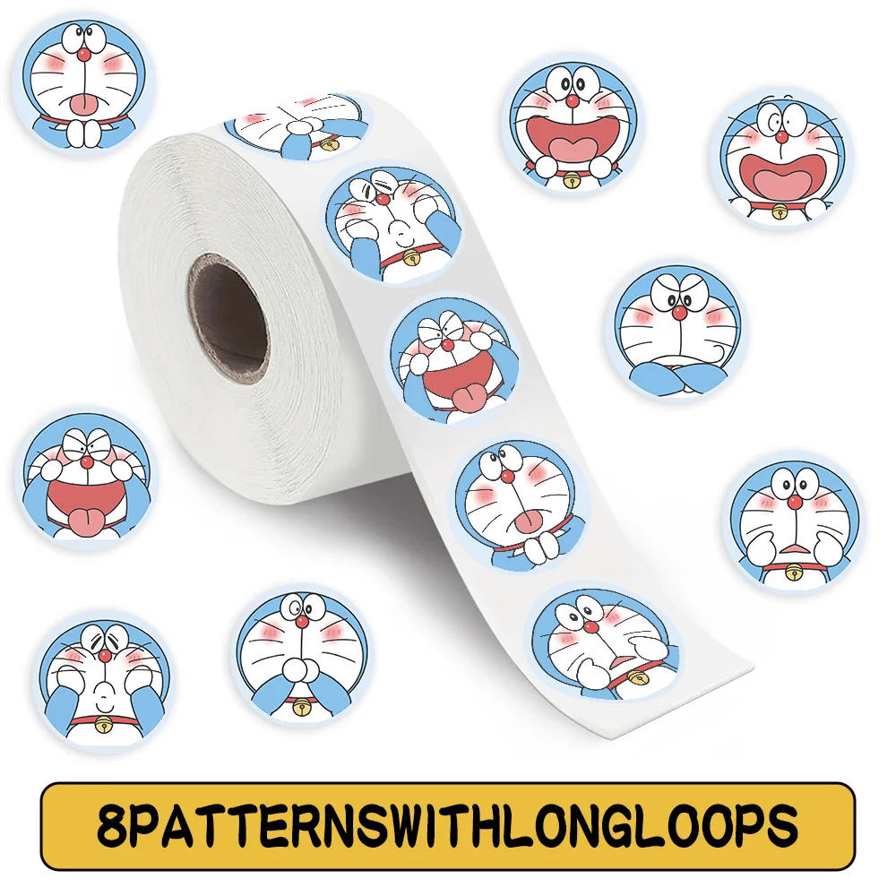 500pcs/Roll Cute Doraemon Roll Stickers PVC Material DIY Phone Notebook Children Daily Toys Waterproof Party Gift Toy Stickers.