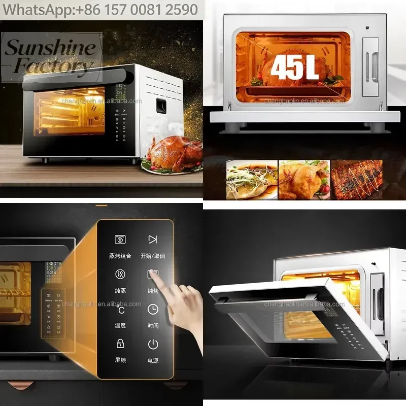 45L Color Screen Large Capacity Embedded Steam Bake Roast Toasters Pizza Home Kitchen Integrated Steamer Electric Oven Fryer
