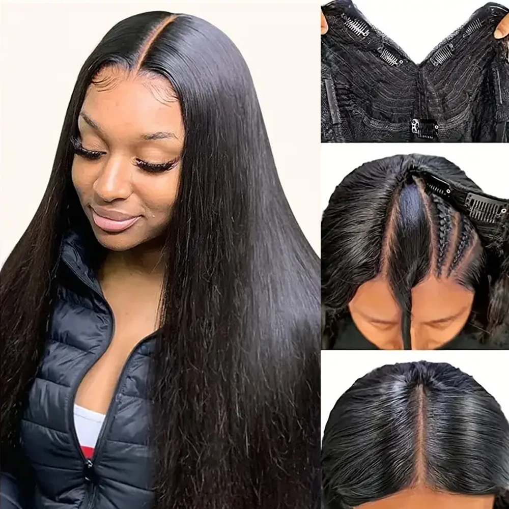 

V Part Wigs Straight Brazilian Virgin Human Hair Wigs for Women Upgrade V Part Wigs Glueless None Lace Clip In Half V Shape Wig