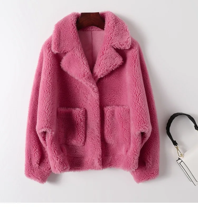 

2025 Winter New Style Haining Fur Coat - Large-Grain Sheep Hair Blended Fur Coat with One Piece Short Sheep Lambskin Jacket for