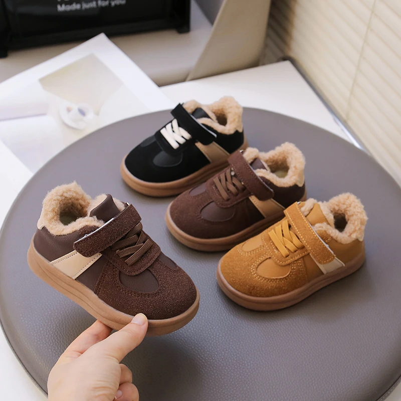 Children Suede Warm Shoes Retro British Style Kids Flats Soft Hook&loop 2025 Autumn New Boys Girls Casual Shoes Non-slip Fashion