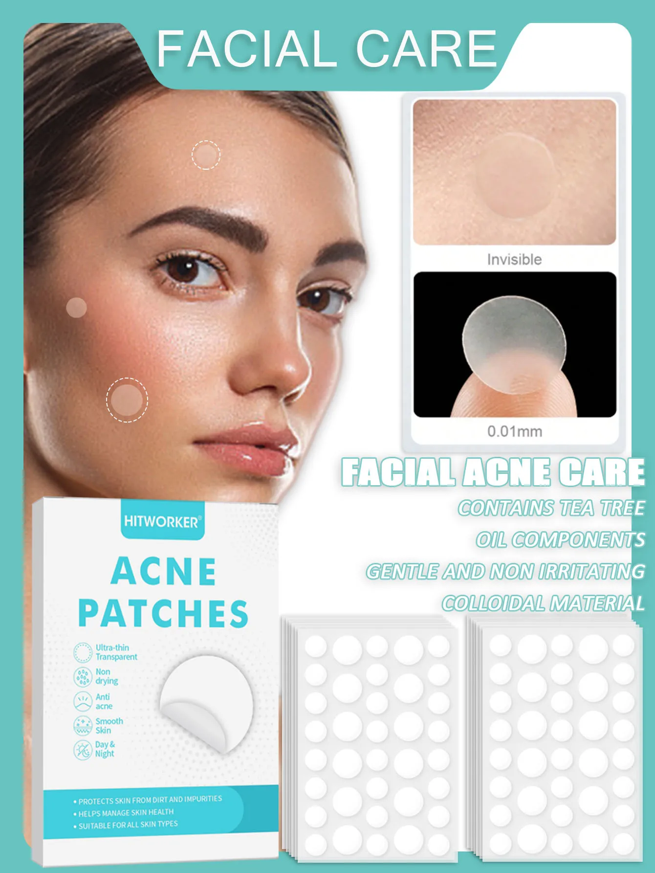 Invisible Waterproof Hydrocolloid Acne Patch for Facial Cleansing Care Essence Tool Accessory Suitable for All Skin Types