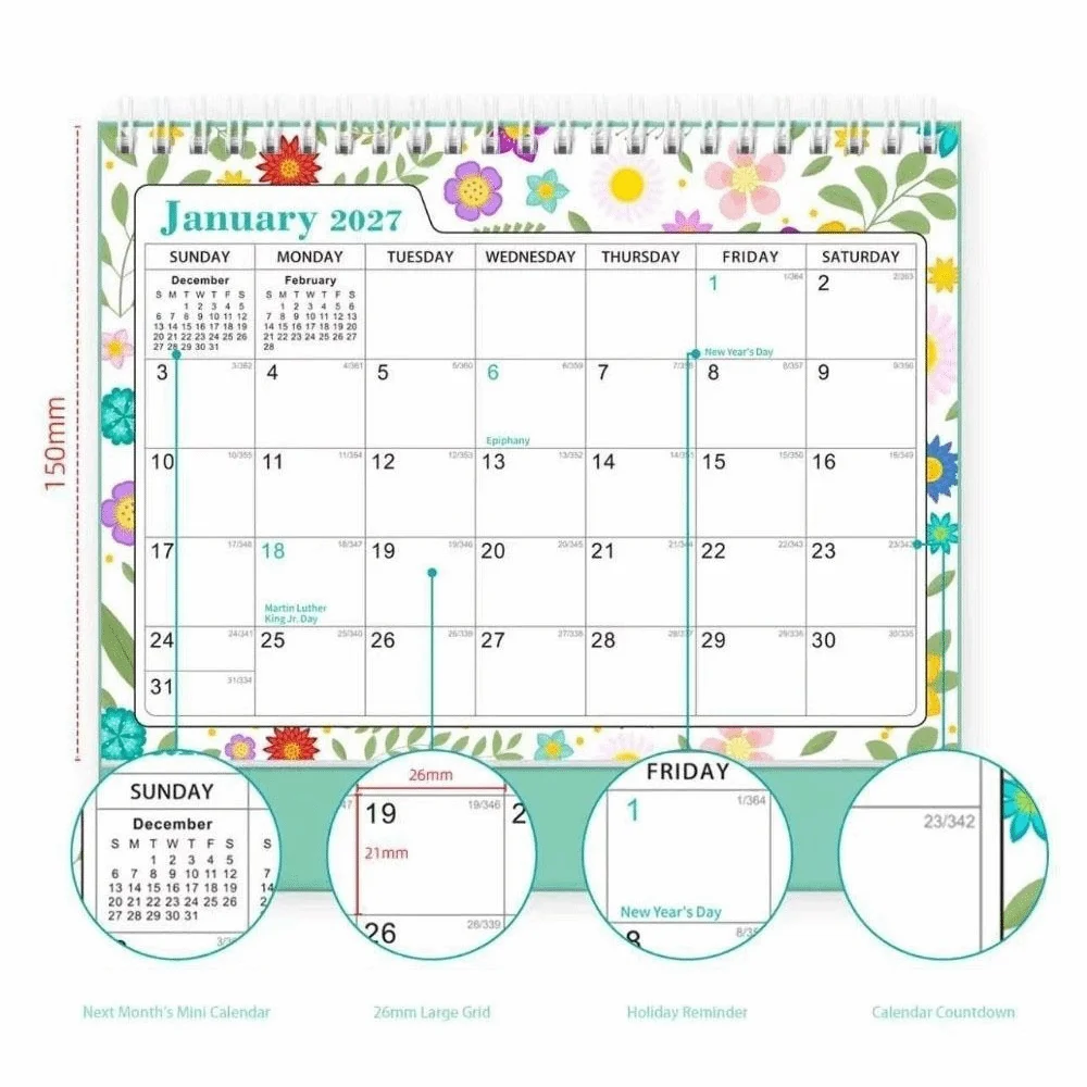 Plant Desk Calendar Small January 2027-June 2028 2027 Desktop Planner Office Supplies Standing Flip Monthly Agenda Calendar