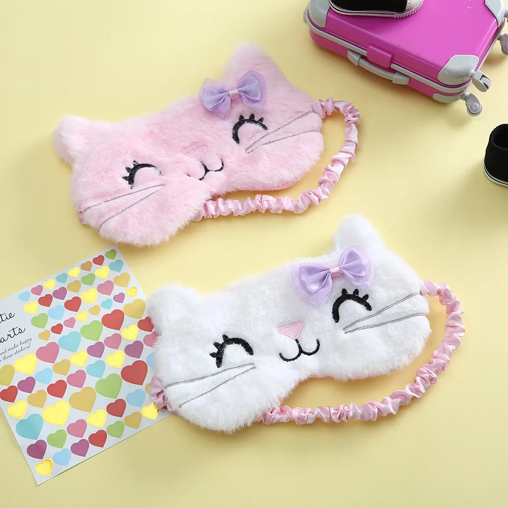 Soft Plush Sleeping Eye Cover Women Eye Patch Girls Blindfold Cartoon Cute Cat Nap Rest Sleeping Eye Mask Protection