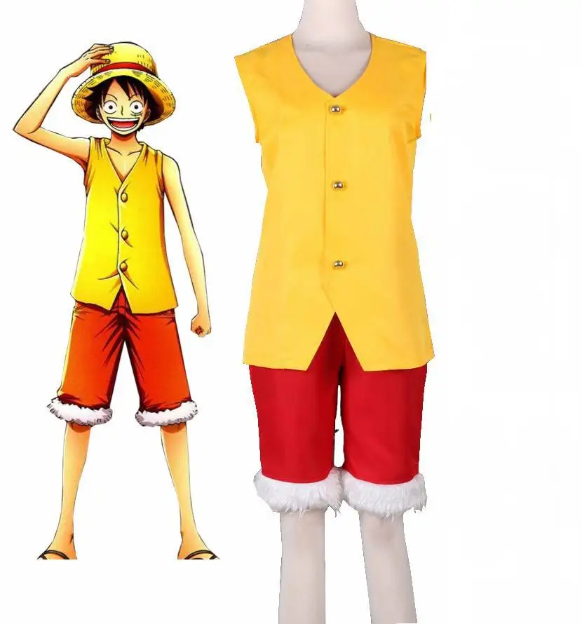 ONE PIECE Monkey D. Disfraz de Cosplay de Anime Luffy, conjunto de chaleco sin mangas, traje de fiesta de Carnaval de Navidad y Halloween, regalo de cumpleaños