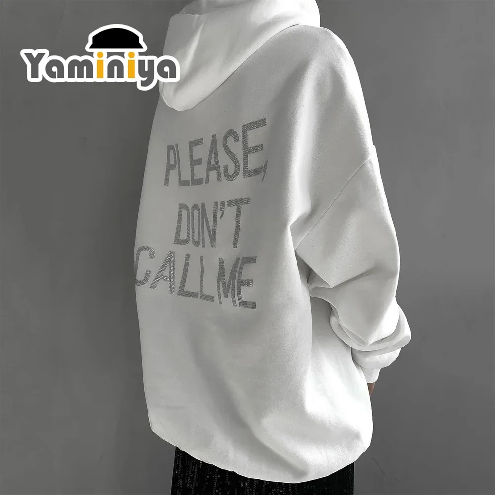 Vita outono feminino hoodies jaqueta bomber solta branco com capuz estilo casual preguiçoso impressão com o topo branco longo 2024 novo