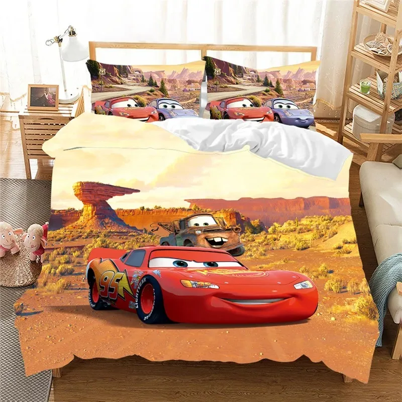 Lightning McQueen Anime 100% Polyester Bedding Set Duvet Cover Set Printed Cartoon Home Decor