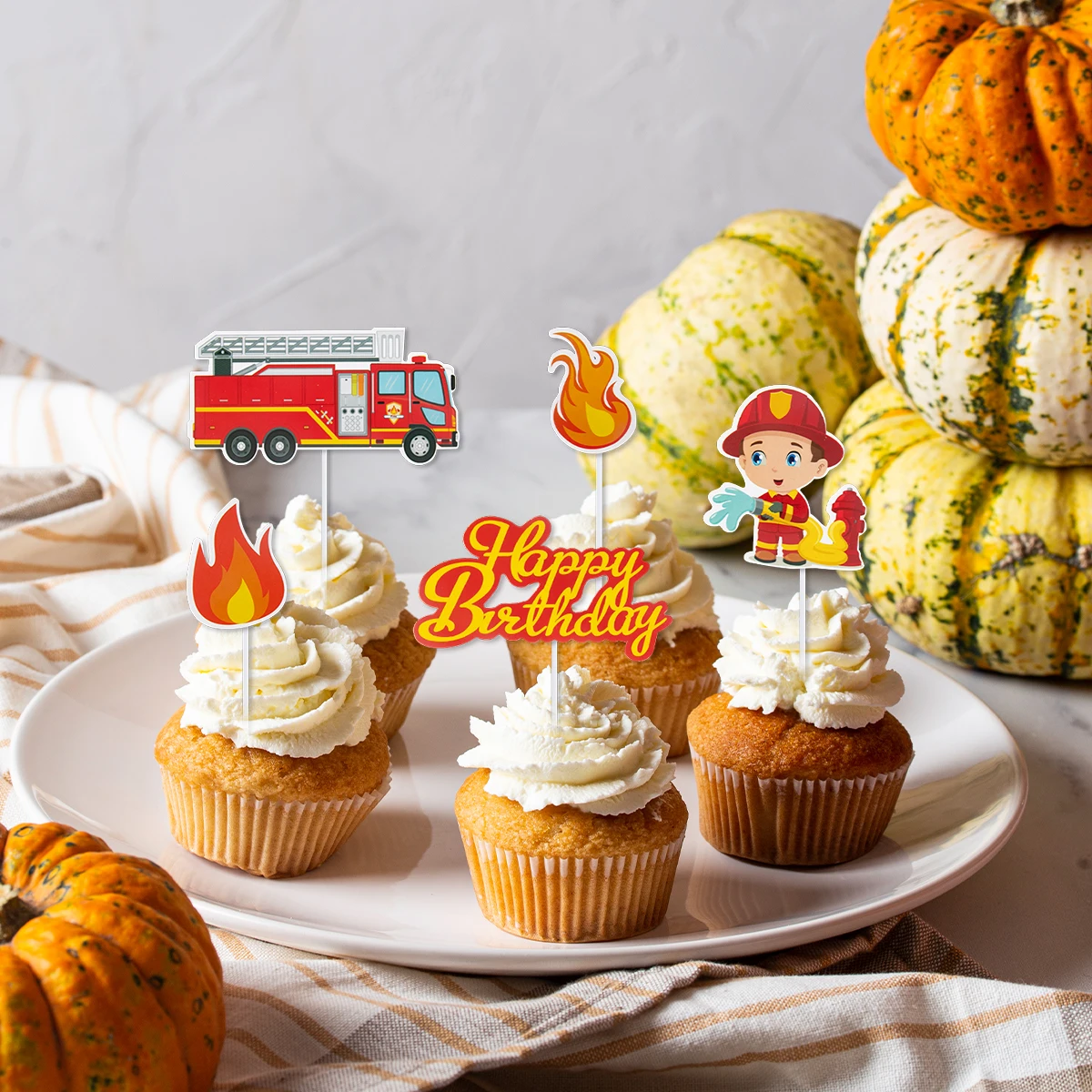 31 Décorations De Gâteau Pompier - Kit Complet Anniversaire Camion De Pompiers Pour Enfants