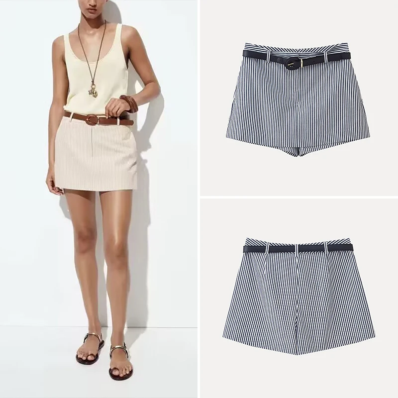 

Новинка лета 20%, женская удобная повседневная полосатая юбка Maturi с поясом, брюки, жилет, топ из полиэфирного волокна, поездка на работу