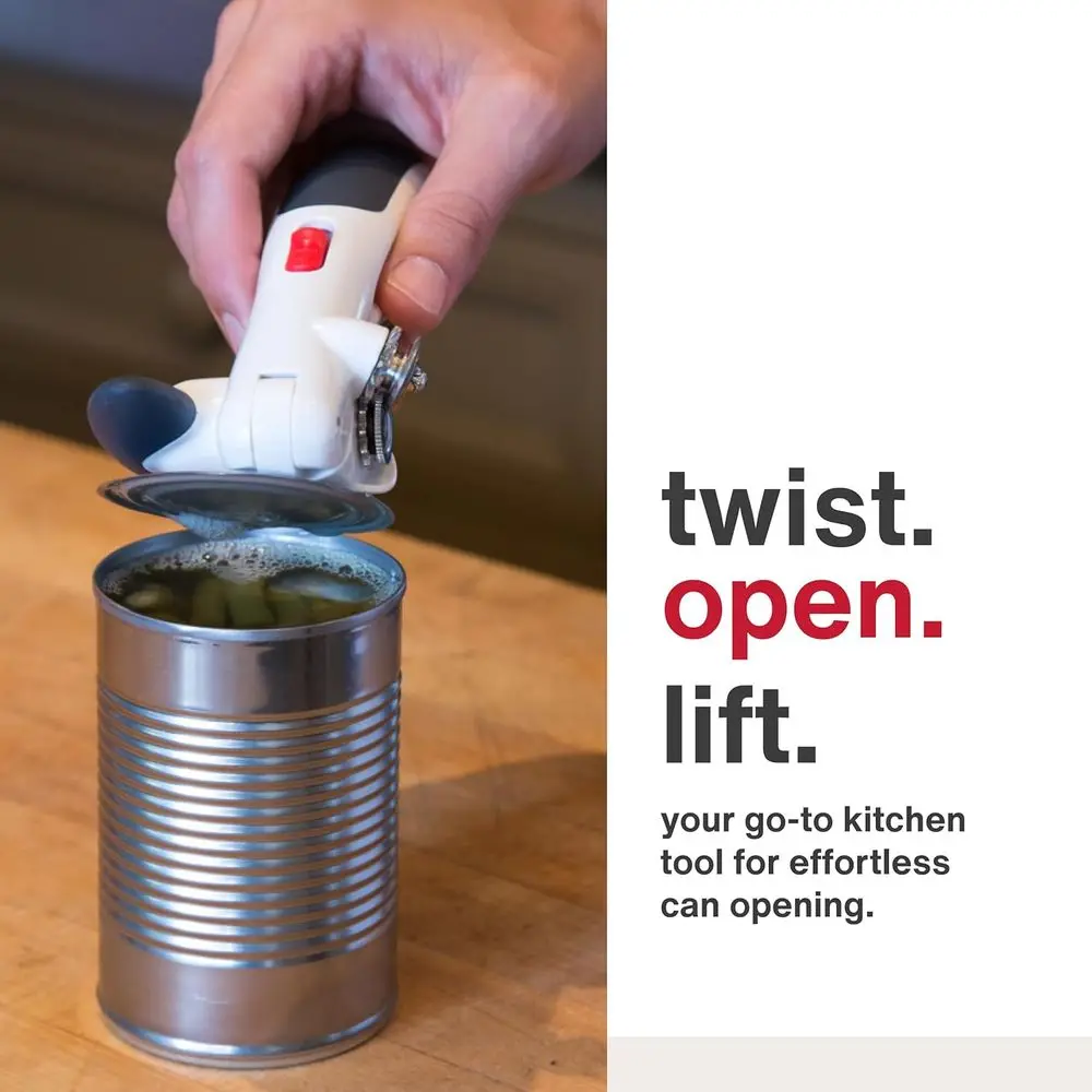 N' Lit Can Opener with Lid Liter Magnet - Manual Opener with Locking Mechanism - Easy-to-Turn - Magnetic Can Opener - White/Gray