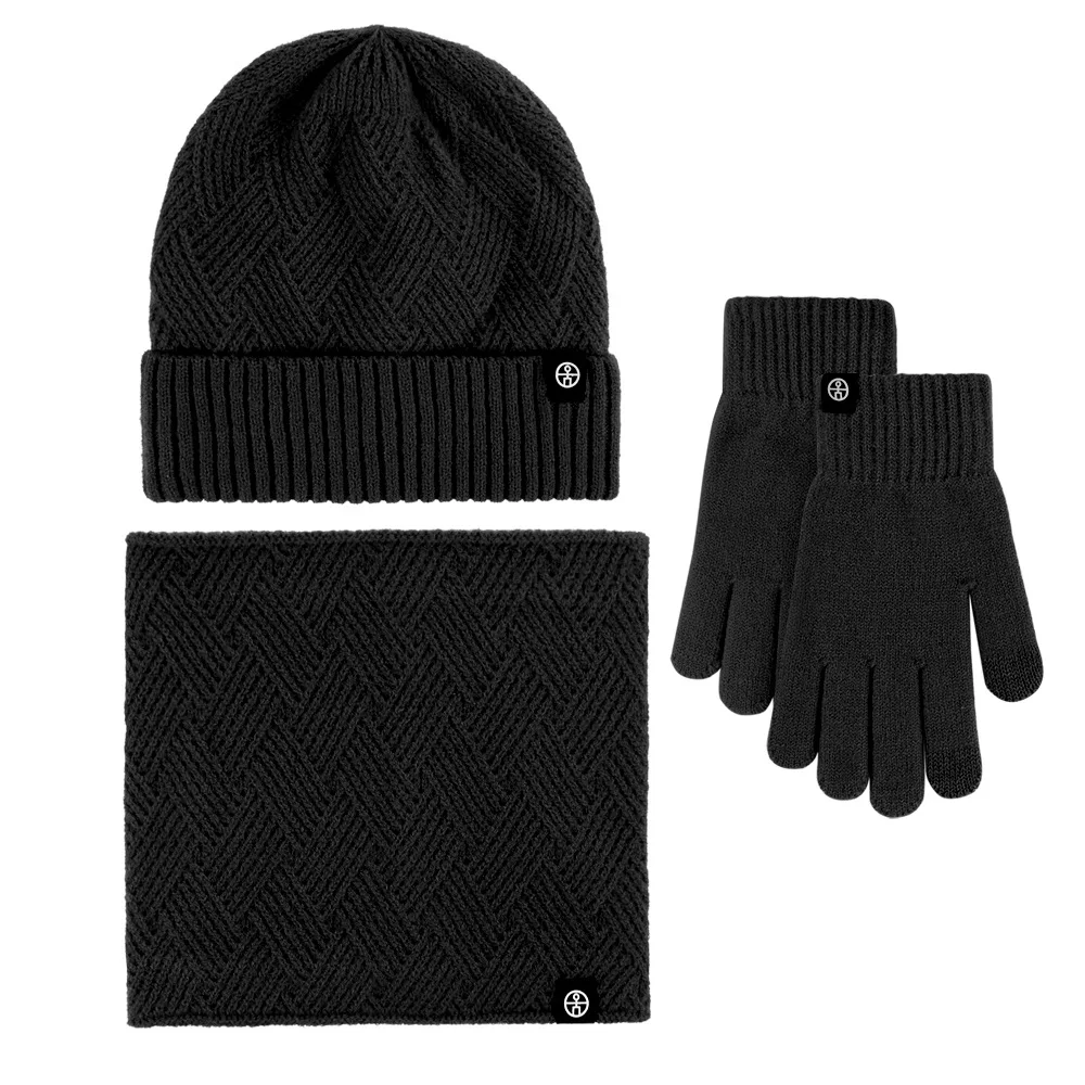 

Winter Knitted Thickened Unisex Solid Color Outdoor Travel Warm and Fashionable Simple Hat Scarf Glove 3-Piece Set Scarves