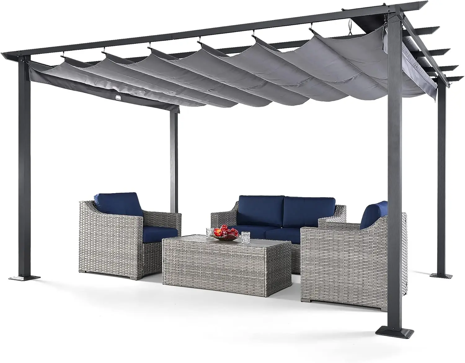 10' X 13' Outdoor Pergola Retractable Pergola Canopy for Deck, Backyard, Patio, Aluminum Pergola with Sun Canopy, (Grey)