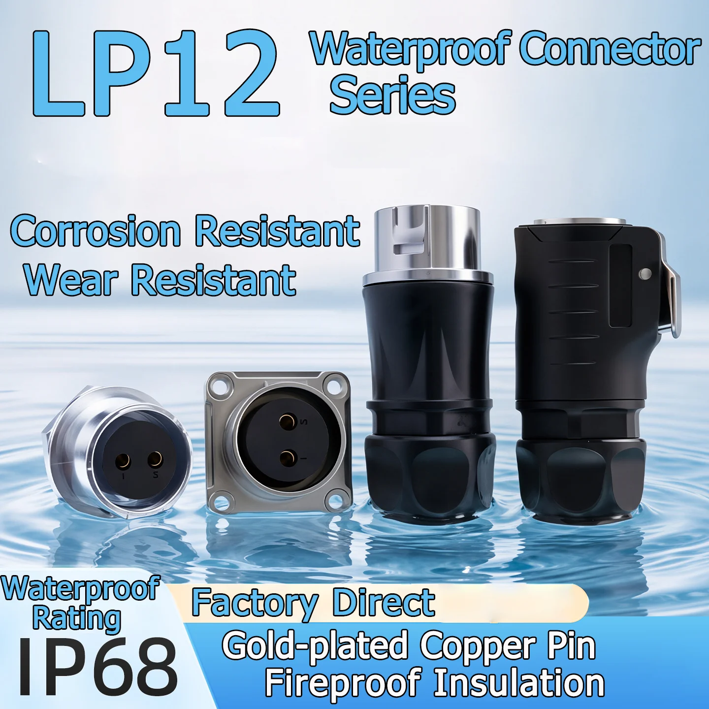 ZHQCN LP12 IP68 Waterproof Connector 2 Pin Male Female Power Cable Solderless Copper Core For Industrial Machines