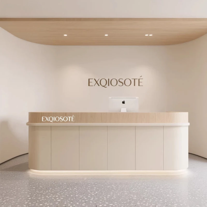 

Boutique Wood Reception Desks Aesthetic Custom Executive Front Reception Desk Beauty Salon Luxury Empfangstresen Theke Furniture