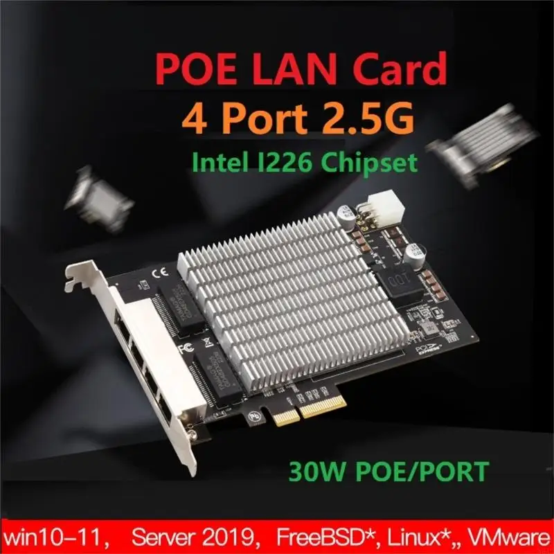 N84B 4-PORT 2.5Gネットワ​​ークカード2500MBPS 4x30W POE電源100m I226へ