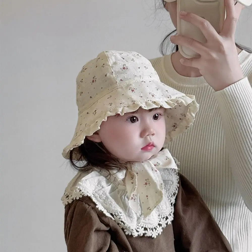 

Cute Korean Style Baby Hat Comfortable Breathable Baby Bucket Hat Windproof Rope Lace Summer Kid Sun Cap Daily