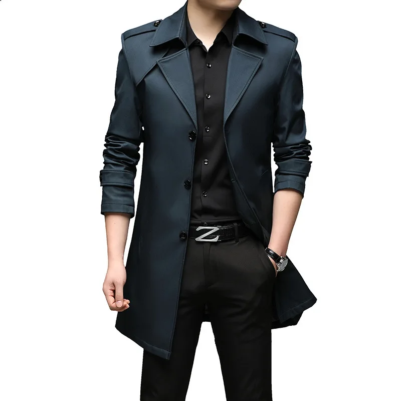 Simple Medium and Long Spring and Autumn Winter Trench Coat Men's Youth Light Luxury Fashion Versatile Trench Coat