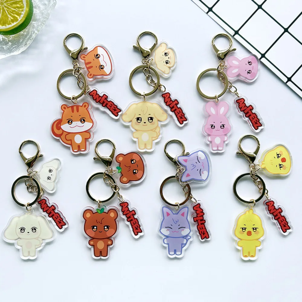 3-Pieces Kpop ATEEZ Aniteez Characters Catoon Cute Keychain Charm Keyring Hongjoong Seonghwa Yunho Yeosang San Bag Accessories