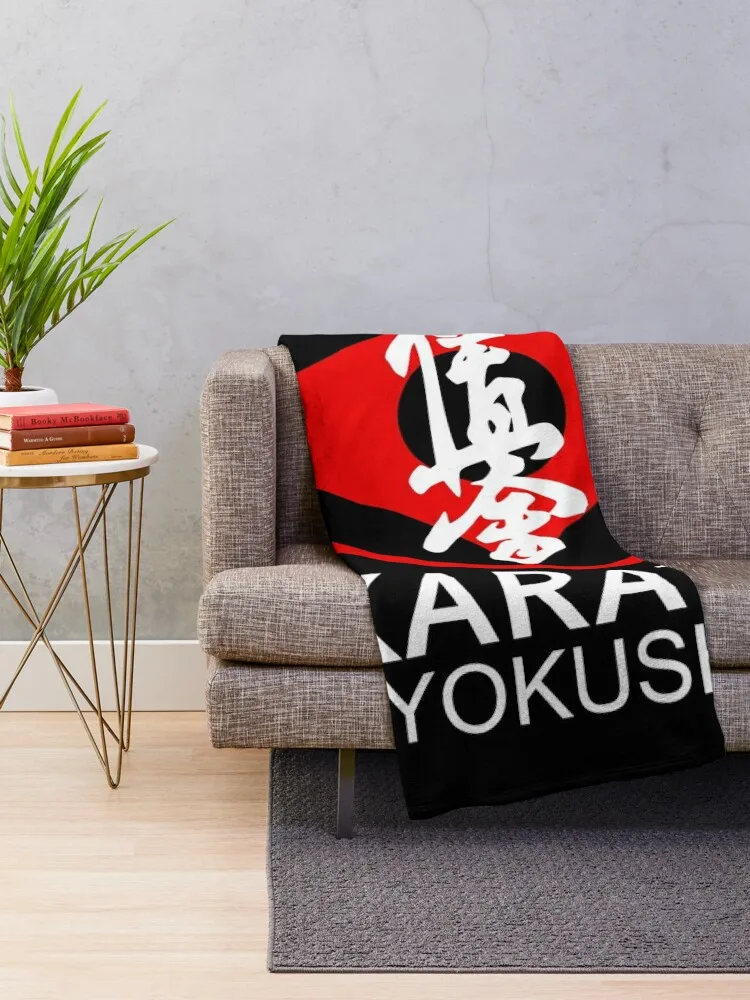 Kyokushin Karate Symbol and Kanji White Text Throw Blanket Luxury Designer Bed Blankets