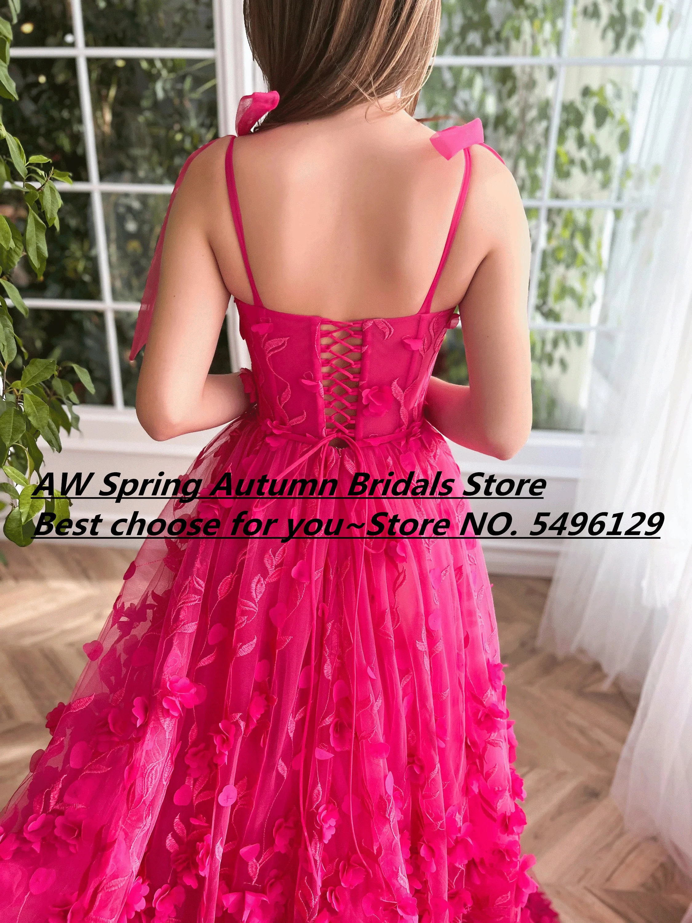 Elegant Lace Fuchsia 3D Flowers Leaves Prom Dresses Sexy Straps High Split A line Boho Fairy Prom Evening Party Gowns 2024