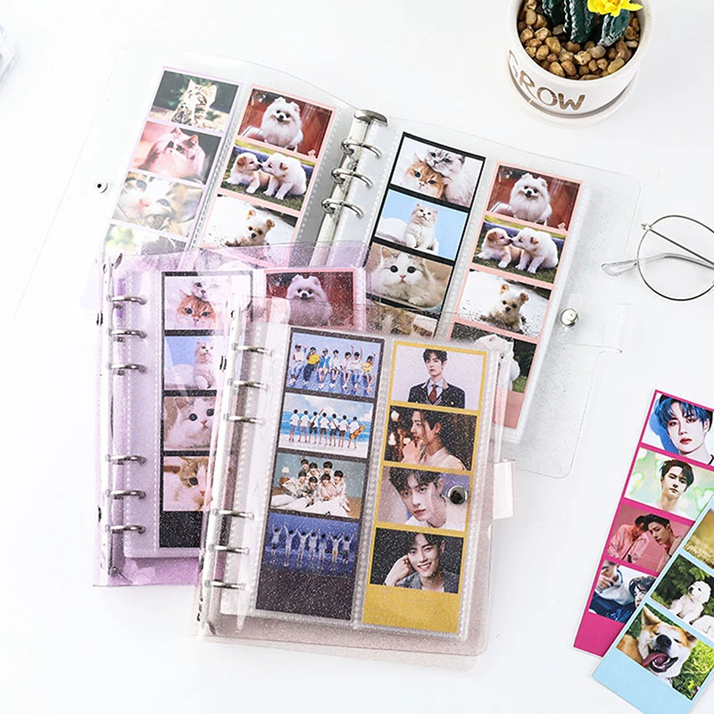 (Ce14)A6 Glitter Photocard Binder 100 Photos for 2x6 Inch Photo Strips Bookmark Photo Booth Frame Album Idole Cards Organizer