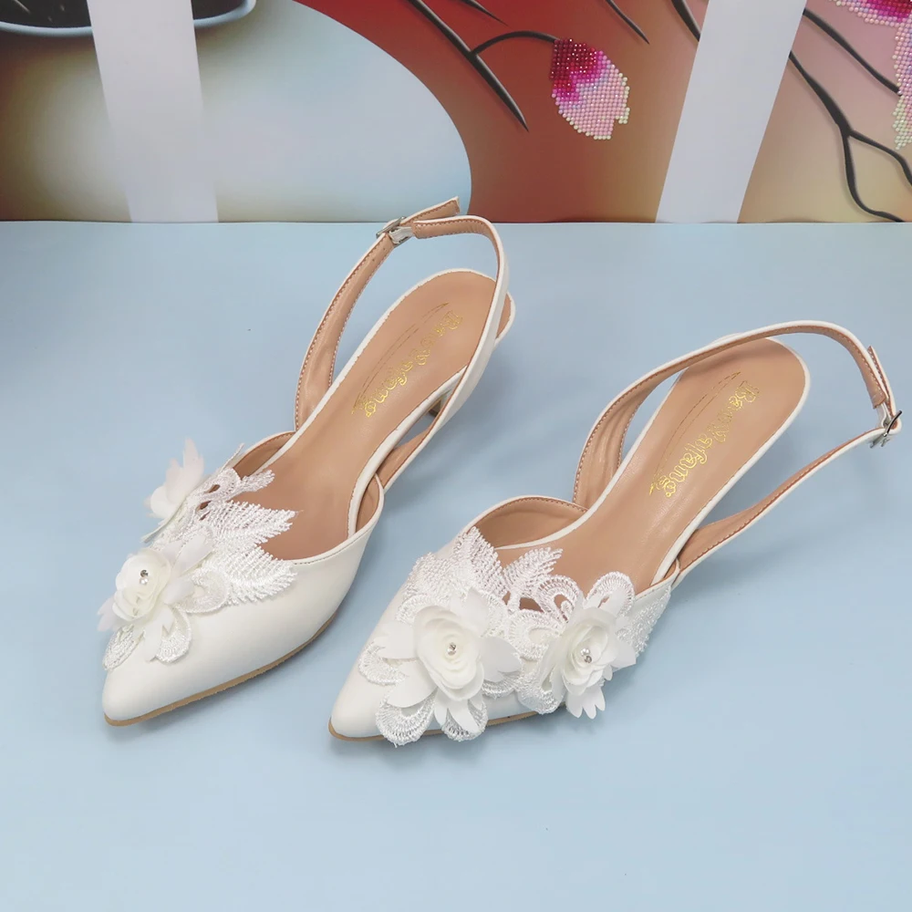 White High Heel Round Toe Flower Wedding shoes Bride Ladies high platform shoes woman Fashion Platform Party Dress shoes Women