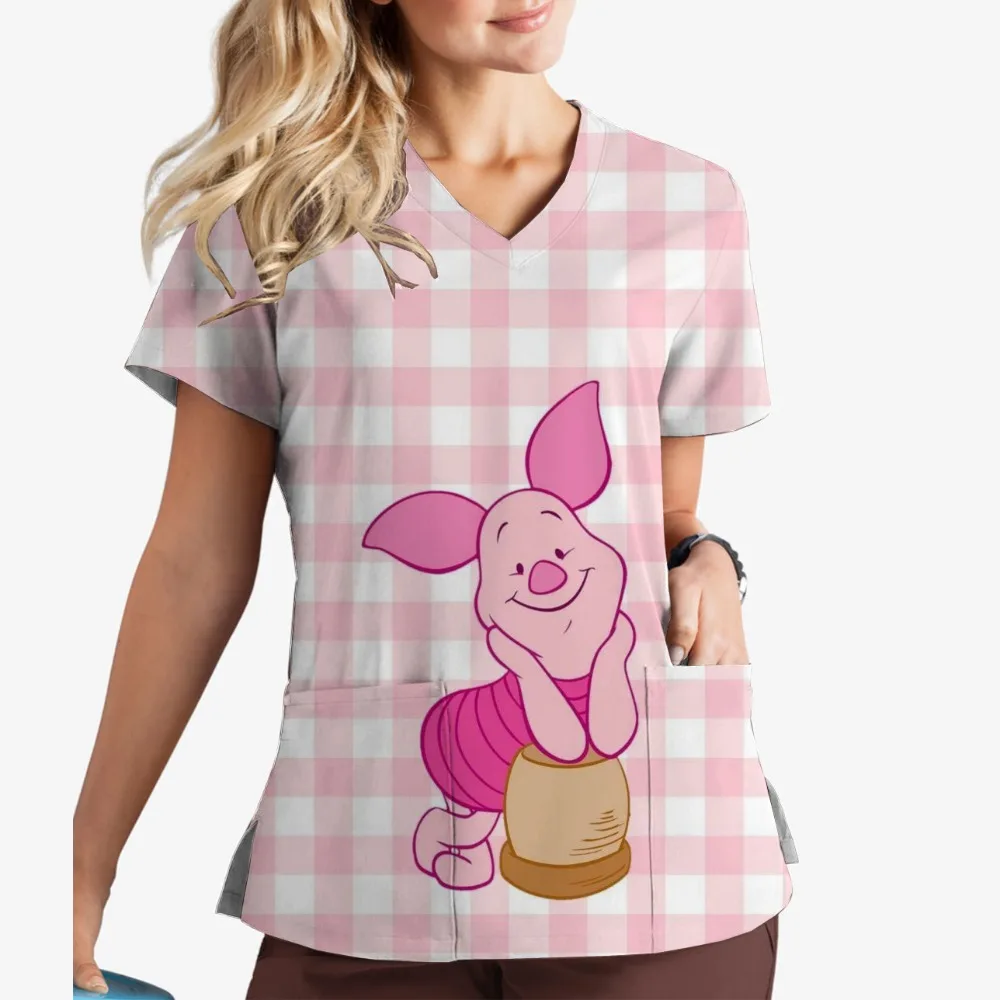 

Униформа медсестры, женская милая медведь с мультяшным принтом, модный скраб с v-образным вырезом и принтом, ветеринарная рабочая одежда, медицинская одежда