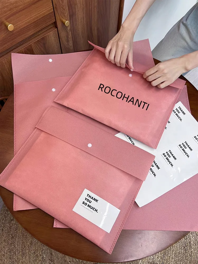 Custom Logo Eco-Friendly Gift Packaging Pouch with Button Reusable Non-Woven Dust Bag Large Envelope for Handbag Shoes Clothes