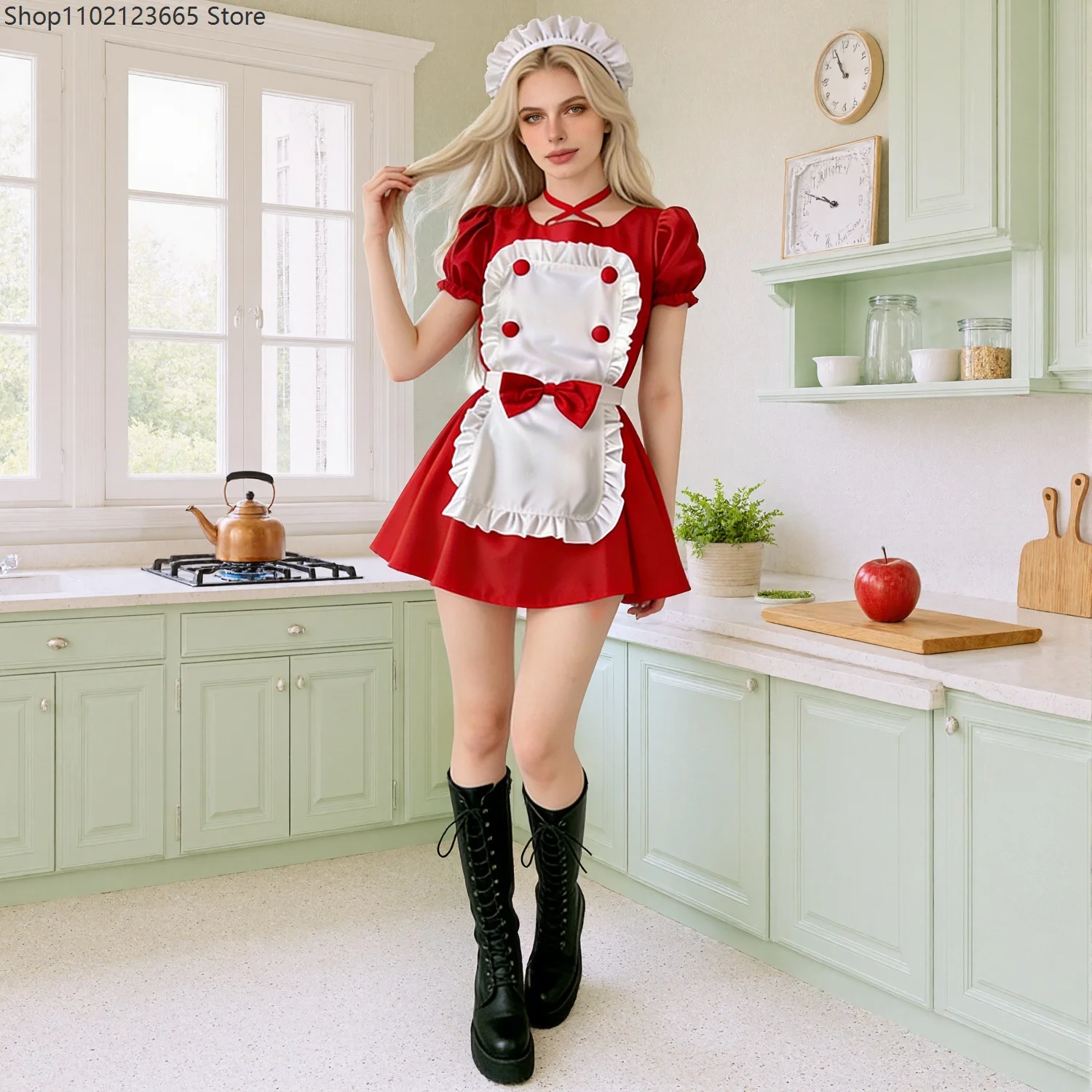 

Sweet Cute Lolita Dress Bow Adult Female Halloween Cosplay Costume Anime Cafe Servant Japanese Maid Uniform Fancy Party Outfit