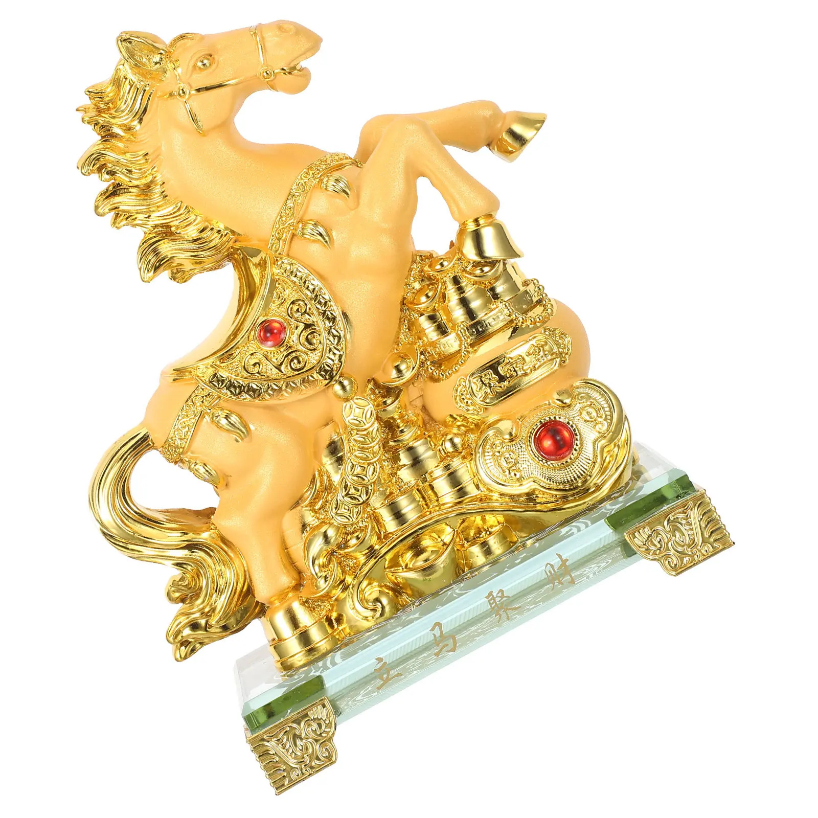 Standing Resin Horse Sculpture Sand Gold Finish Home Desktop Office Decoration Chinese New Year 2026 Animal Resin Horse Statue
