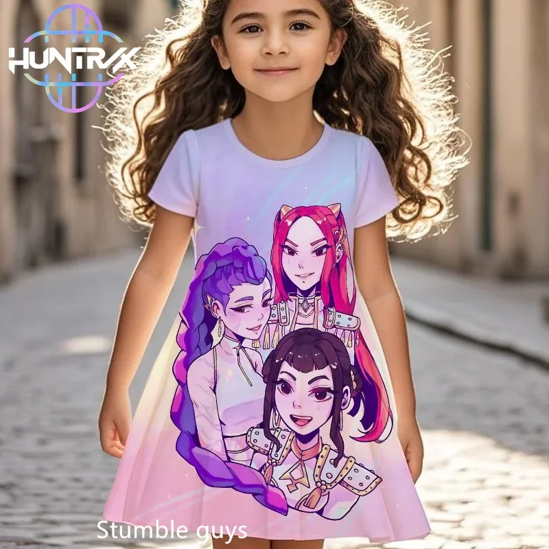 

Girls Kids Demon Hunters Kpop Dress Summer Anime Cartoon Short Sleeve Beach Sundress Casual Sleepwear