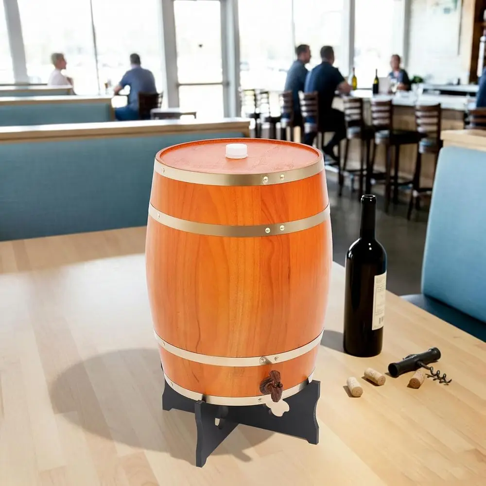30L Vintage Wood Timber Wine Barrel Dispenser for Brandy Tequila Whiskey Rum Port (Upright 30L E) view 6