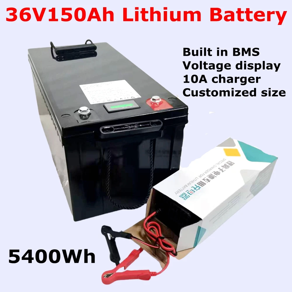 

Waterproof 36V 150Ah lithium ion battery BMS for 3500W 6000w inverter outdoor powe Solar energy EV golf cart UPS +10A charger