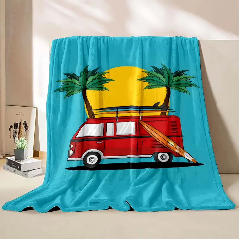 Car Beach Surfboard Print Blanket Warm Soft and Comfortable Home Travel Blanket Sofa Bedding Office Camping Cars Cover Blanket