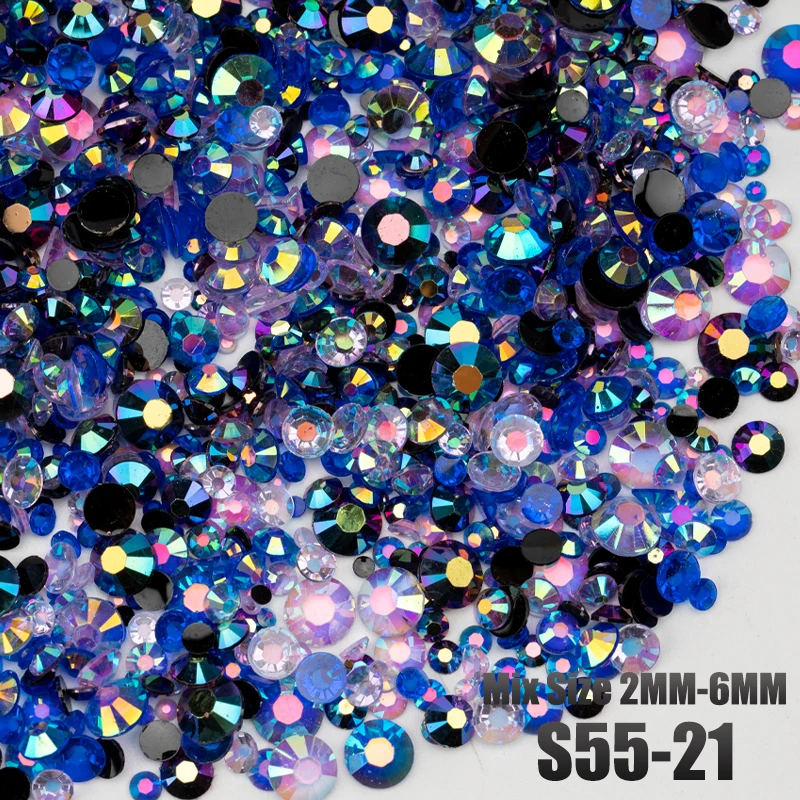 VDD S55-13 Gemischte Größen 2-6mm Harz-Strasssteine Kristalle Nicht Heißfixierbar Farbe AB Flache Rückseite Steine für DIY-Bastelarbeiten Nagelkunst-Dekorationen – Detail 25