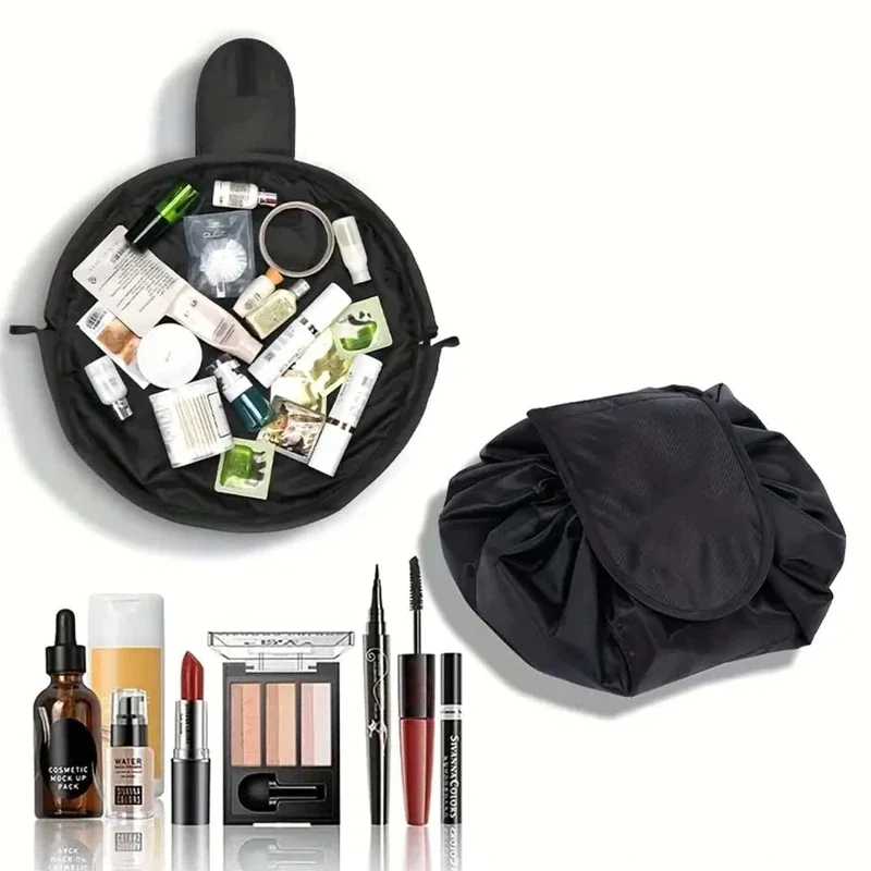 1pc Black Lazy Makeup Bag Toiletry Wash Pouch Clothes Drawstring Storage Handbag Travel Portable Cosmetic Case Organizer Bags