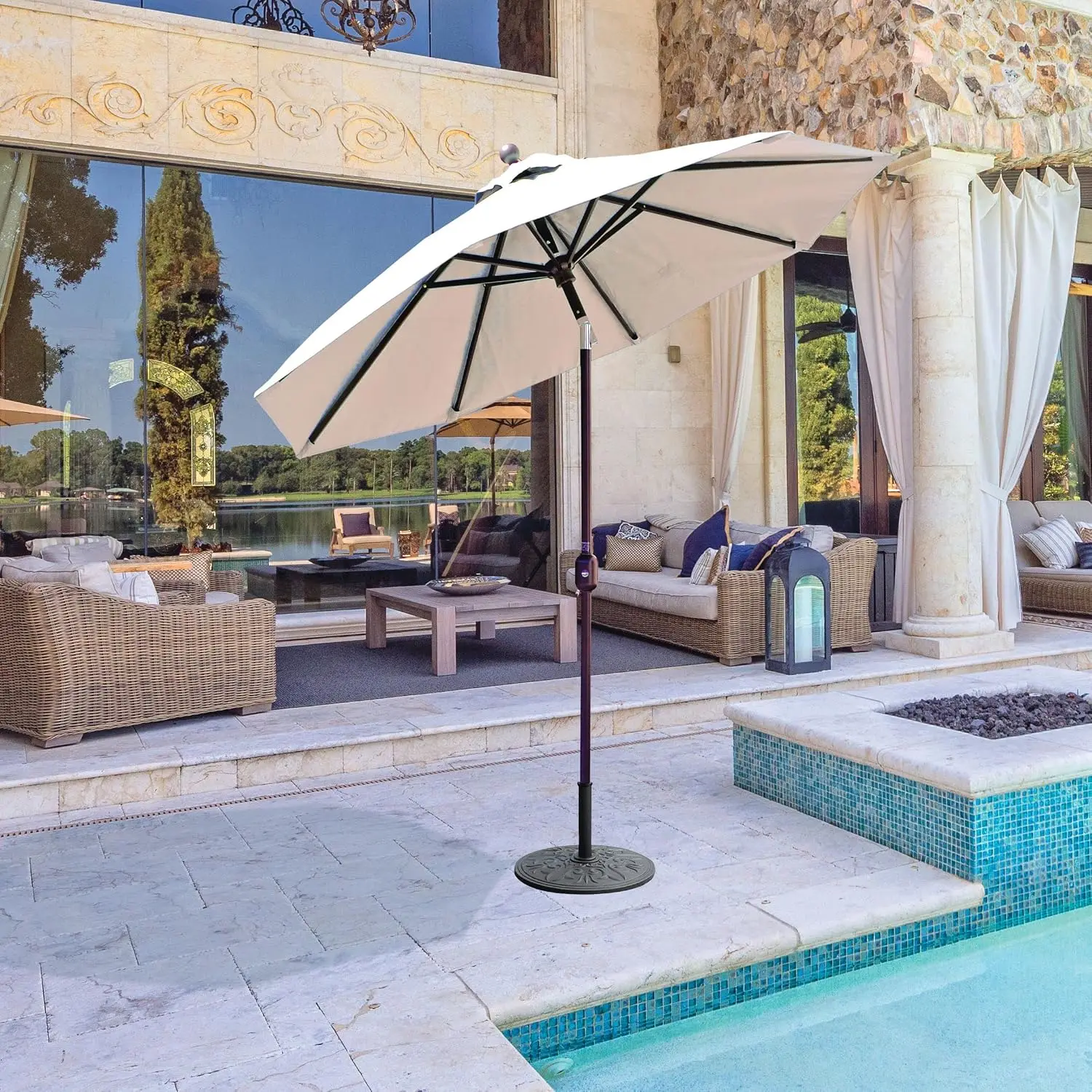 Deluxe Auto Tilt Market Umbrella, 7.5ft - Outdoor Patio, Deck, Pool, Backyard Stand Alone Umbrella - Octagon, Heavy, Custom
