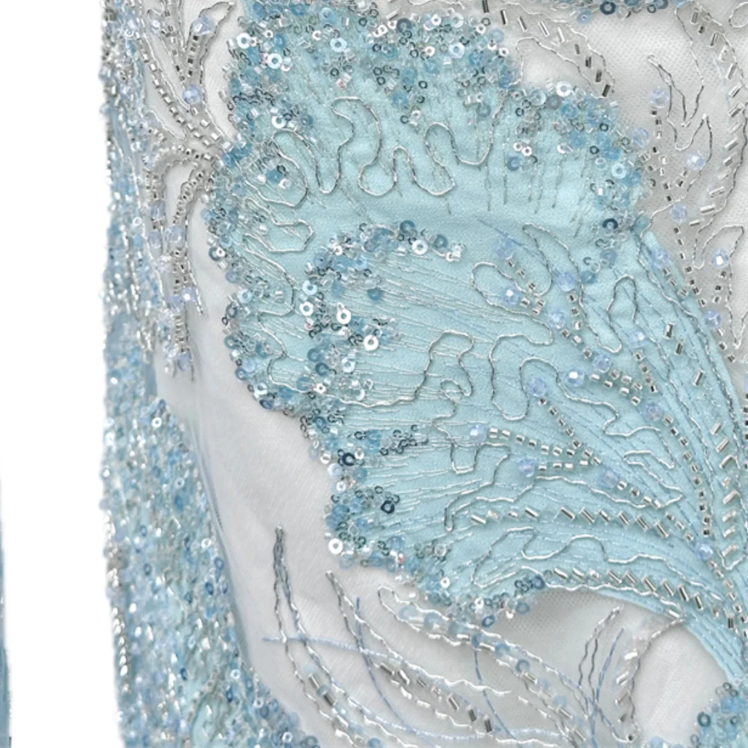 

Minimalist Applique Fabric Floral Embroidered Tulle Lace African Sequins Ginkgo Leaf Banquet Wedding Dress Sewing Material