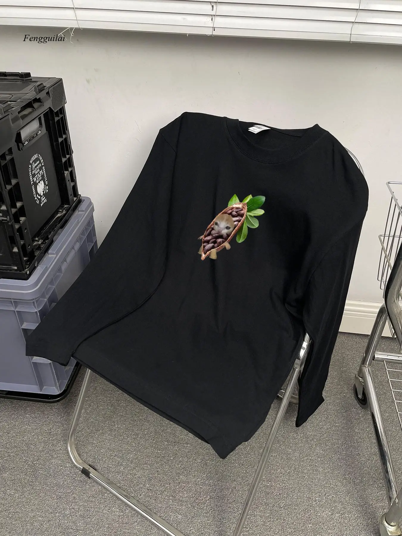 창의적이고 독특한 패턴 라운드 넥 티셔츠, 가을/겨울 트렌디한 긴 소매 캐주얼 패션 탑