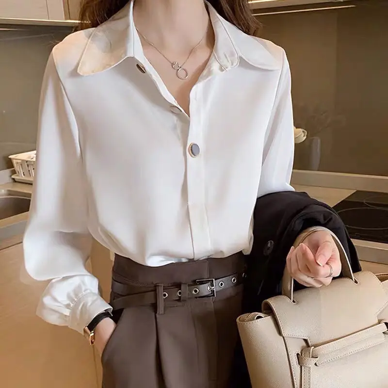 White Professional Temperament Women\'s Chiffon Shirt Spring Autumn New Loose Slimming Casual Commuting Versatile Top for Women