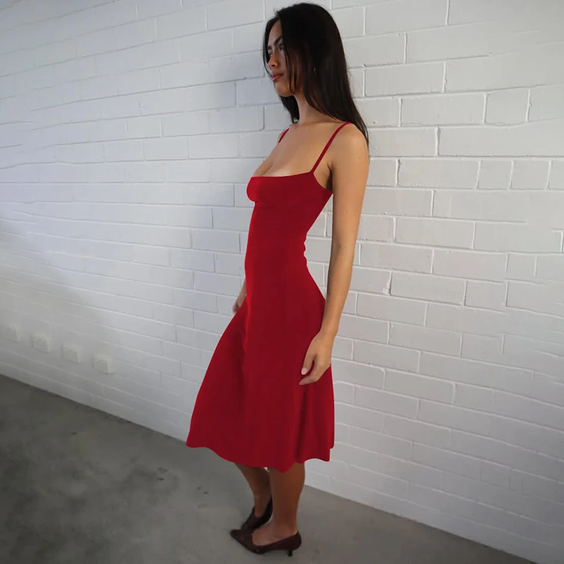 Hugcitar Damen-Kleid, elegant, einfarbig, sexy Midikleid, ärmellos, rückenfrei, Sommerkleidung, Geburtstagsfeier, Urlaub – Detail 35