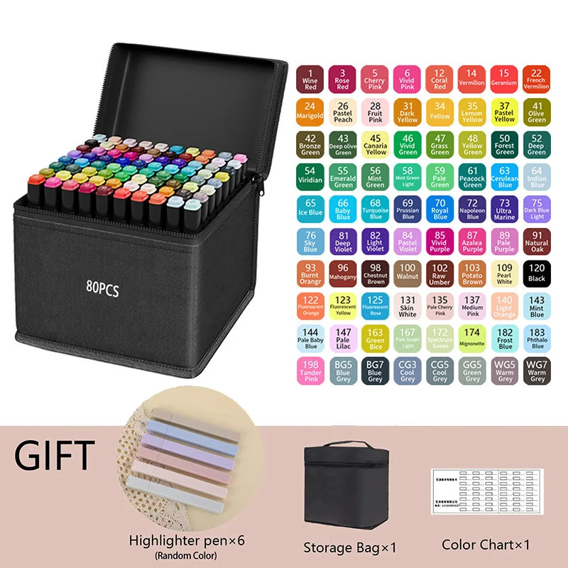 24-262 Kleuren Alcohol-Based Tekenenstiften Dubbele Punt Permanente Art Sketch Markers voor Illustratie Schoolbenodigdheden