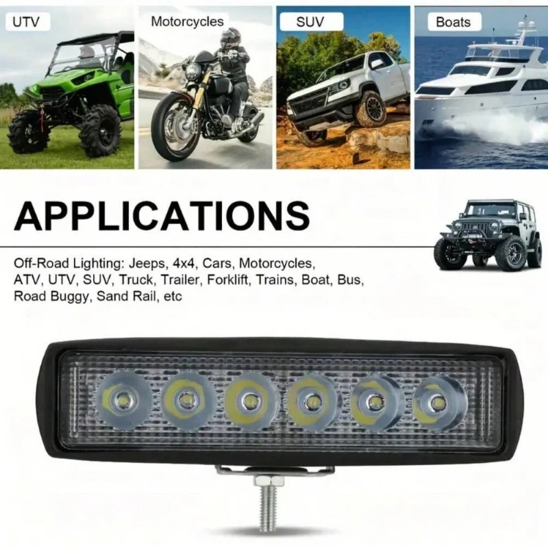 1/2 セット 18W 6-LED オフロードライトバー – 12V 6000K IP67 防水作業灯 ATV/UTV/オートバイ/SUV/トラック用 (ドライビングライト)