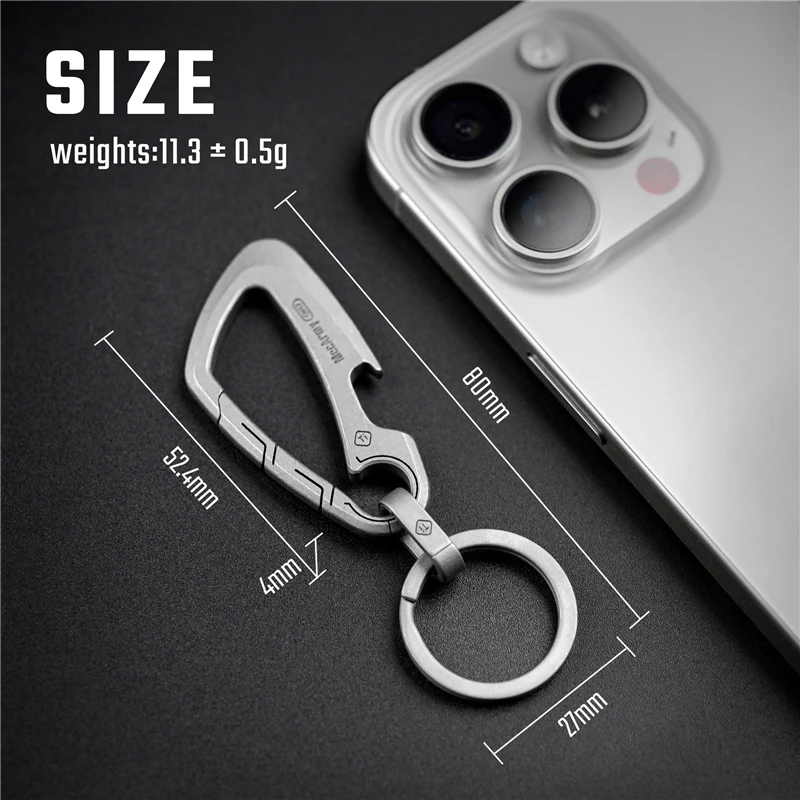 MecArmy CH17 Titanium Carabiner Keychain Clip Ultra-Light & Compact Ti Key Chain Bottle Opener EDC Tools for Travel, Daily Use