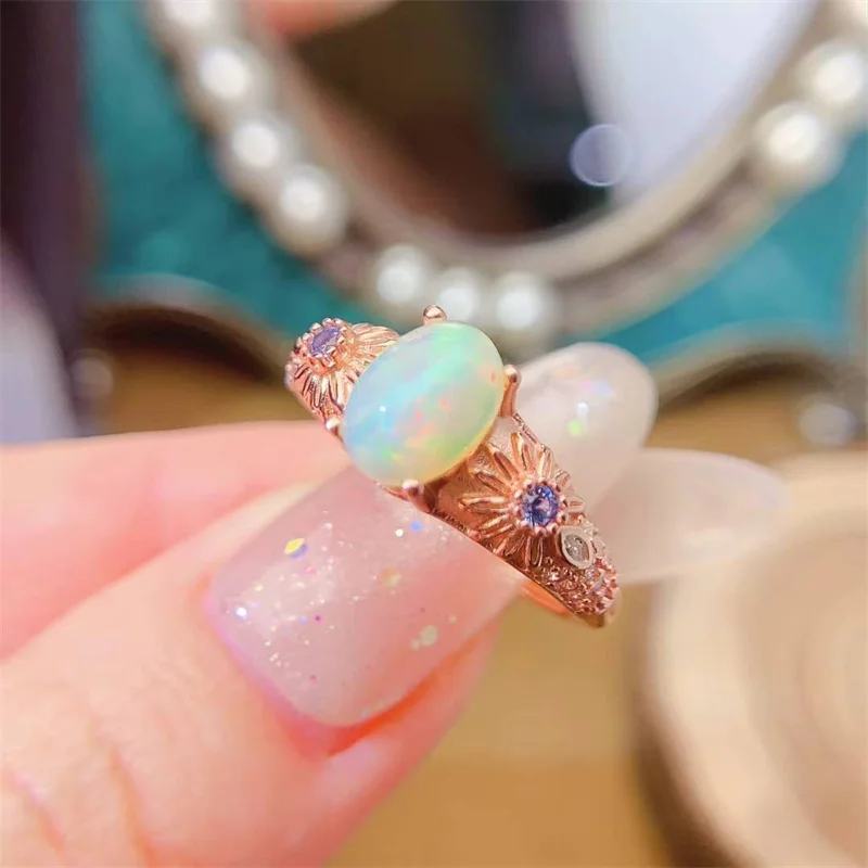 

New Natural Opal Ring, 925 Silver Ring, Simple and Fashionable, Gift for Friends