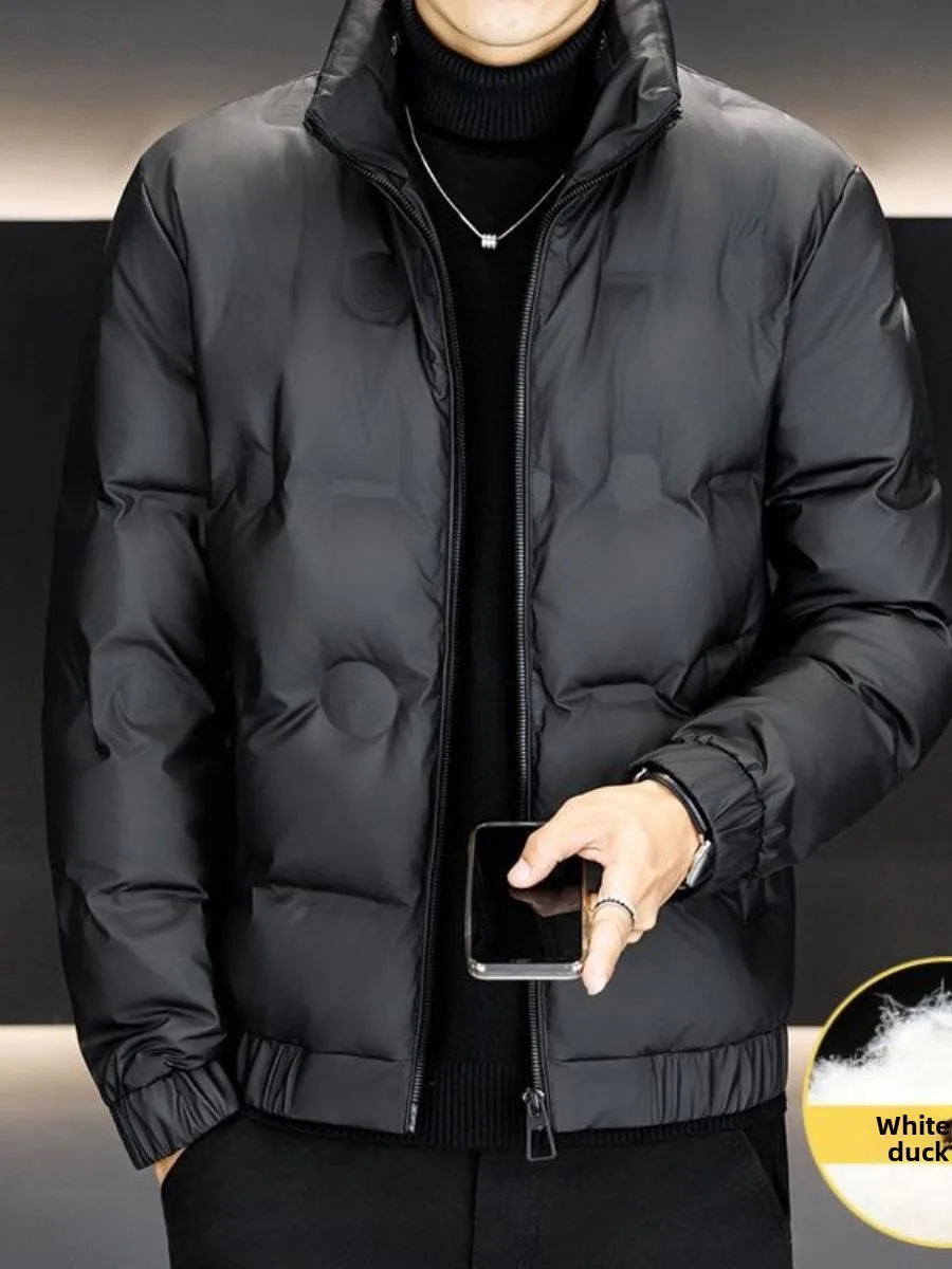 

Мужская утепленная куртка-пуховик 2025: универсальная зимняя верхняя одежда из водонепроницаемой ткани, повседневная, с воротником, длинными рукавами